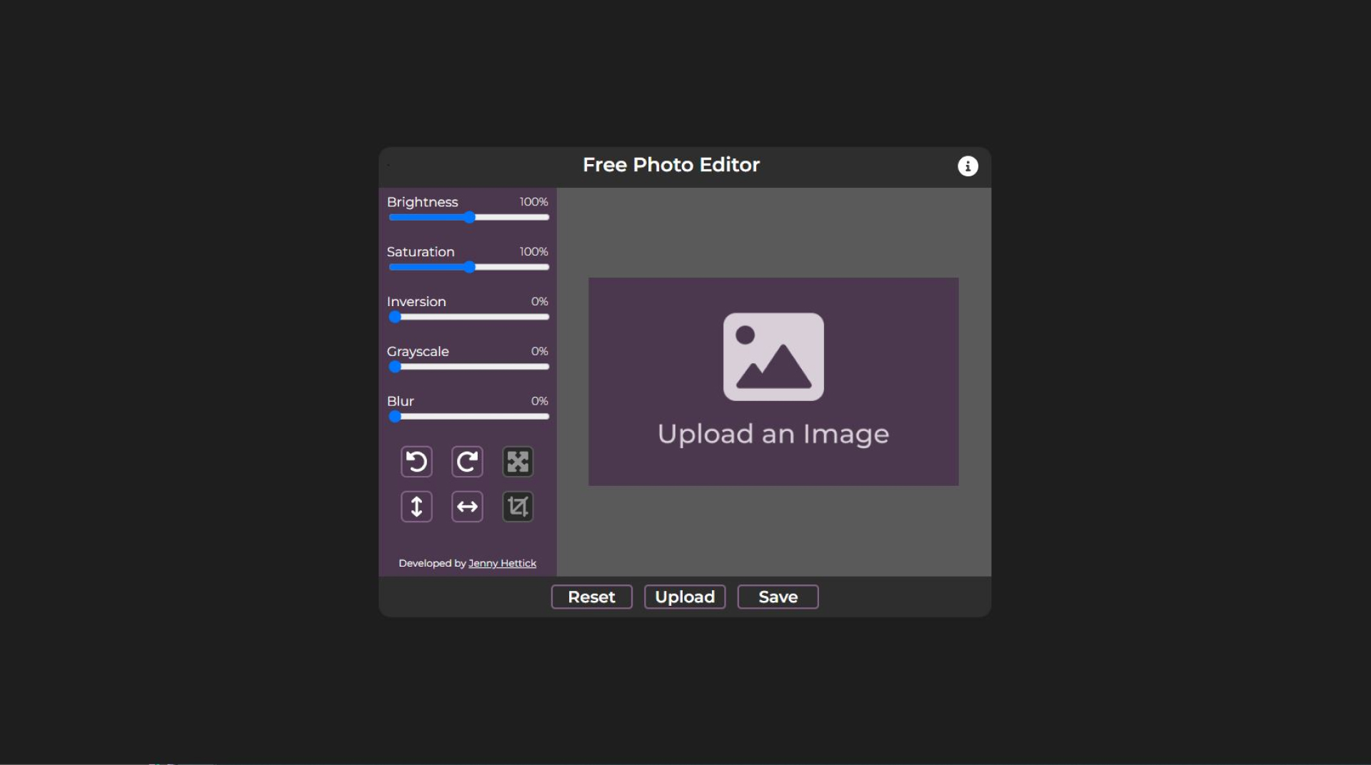 thumbnail for an image editing website I developed called Photo Editor.